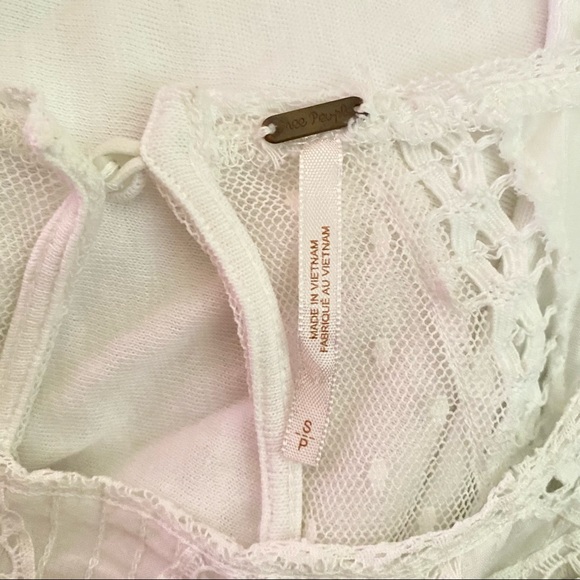 Free People | Costa Mesh Tank Top Ivory Lace Split Back Size Small - Picture 10 of 11